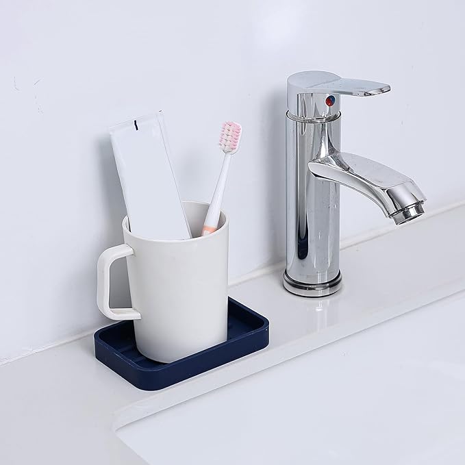 MicoYang Silicone Kitchen Sink Organizer Tray for Multiple Usage,Easy Clean Sponges Holder for Kitchen Bathroom Counter or Sink,Dish Soap Dispenser,Scrubber,Bottle,Cup Navy Blue 4.9”x 3.2”