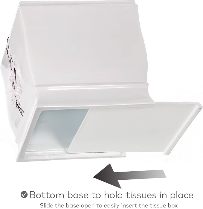 Vanda Cherry Blossom White Square Resin Tissue Box Cover with Bottom Slider