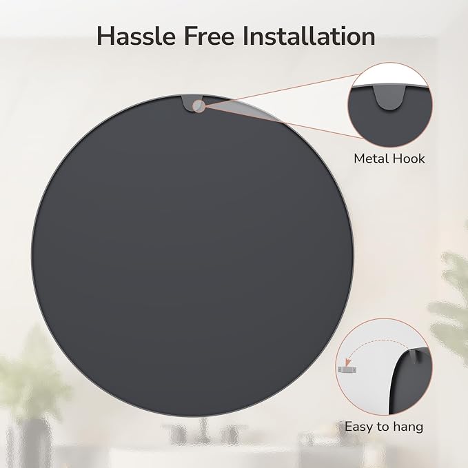 36 Inch Round Bathroom Mirrors for Over Sink | Circle Mirror with Metal Frame, Black Wall Mirror for Vanity, Entryway, Living Room, Hallway and Bedroom Decor