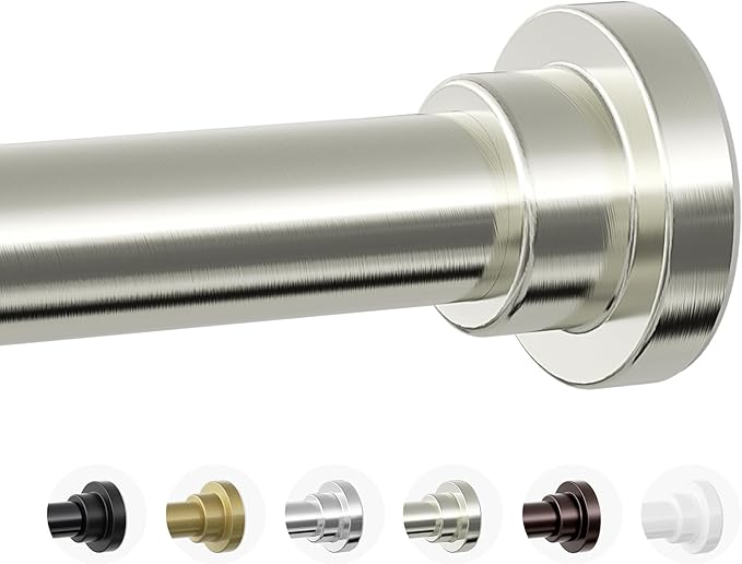 Mcrbeay Shower Curtain Rod, 1" Diameter Heavy Duty Tension Shower Rod, Non Slip Adjustable 28-46 inch No Drilling Shower Curtain Rods Spring Tension For Bathroom, Shower Stall, No Rust, Nickel