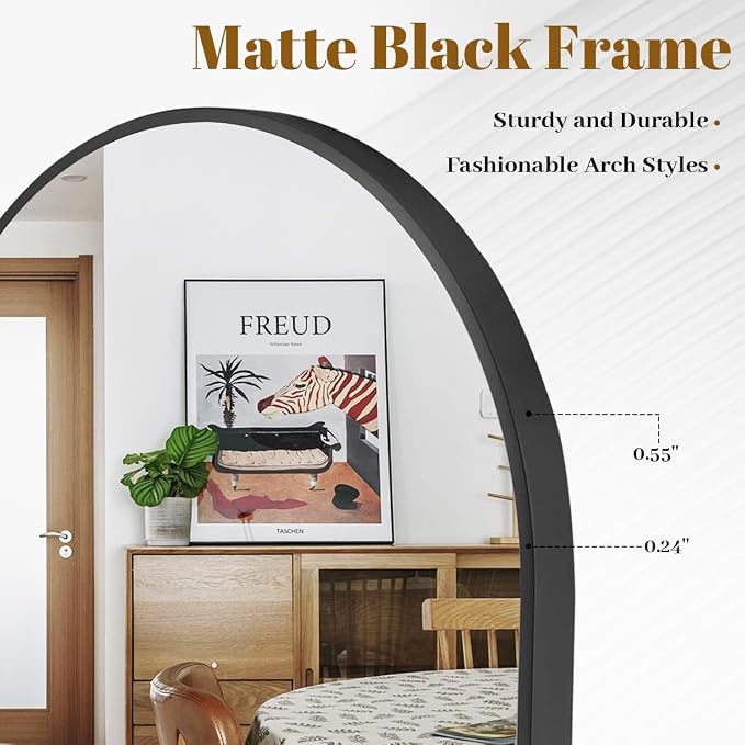 Arched Wall Mirror, 20 x 30 inch Arch Bathroom Mirror, Wall Mounted Vanity Mirror with Arch Metal Frame, Modern Bathroom Vanity Mirror for Bedroom, Living Room, Hanging or Leaning, Black