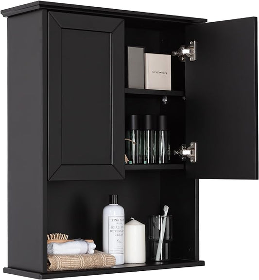 VANIRROR Bathroom Wall Mounted Wood Medicine Cabinet with Adjustable Shelf | 23"x 29" Black Over Toilet Storage Wall Hanging Cabinets for Entryway, Kitchen, Laundry Room