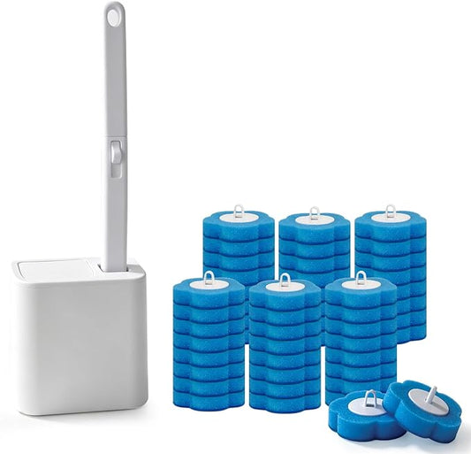 Disposable Toilet Brush with 48 Refills,Toilet Bowl Cleaner,Toilet Cleaning Supplies,Toilet Bowl Brush,Automatic lid-Opening and Closing Toilet Brush with Holder for Bathroom Deep Cleaning & Hygiene