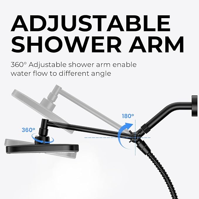 Black Rain Shower Head with Handheld Shower Head, 5 Spray Modes | High-Pressure Dual Shower Combo, Multi-Spray Handheld, 11-Inch Metal Extension Arm, Detachable Design for Easy, Flexible Use
