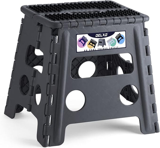 Delxo Folding Step Stool 13 Inch,300 Lbs Step Stool for Adults Dark Grey | Foldable Step Stool 13",Non-Slip Foot Stools with Handle,Lightweight Collapsible stools for Kitchen,Bathroom,Bedroom,Garden
