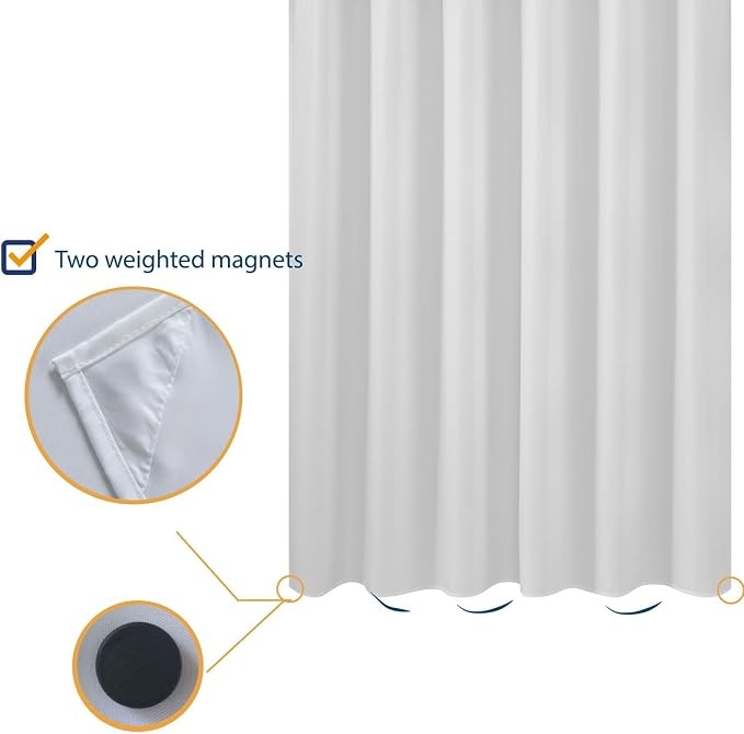 N&Y HOME Short Fabric Shower Curtain Liner 72 W x 60 H inches, White | Hotel Quality, Bottom Magnets, Machine Washable, Water Repellent, 72x60 Cloth Shower Curtain with Grommets for Bathroom