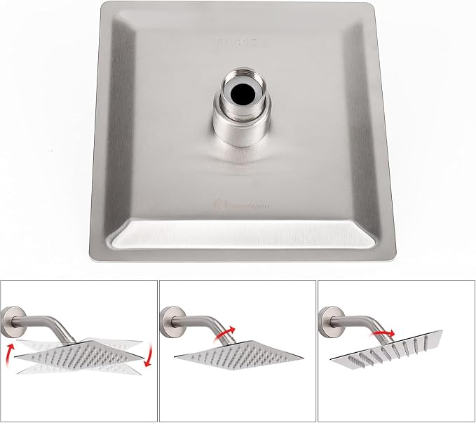 NearMoon Rain Shower Head, High Flow Stainless Steel Square Rainfall Shower, High Pressure Design, Awesome Shower Experience Even At Low Water Flow (6 Inch, Brushed Nickel)
