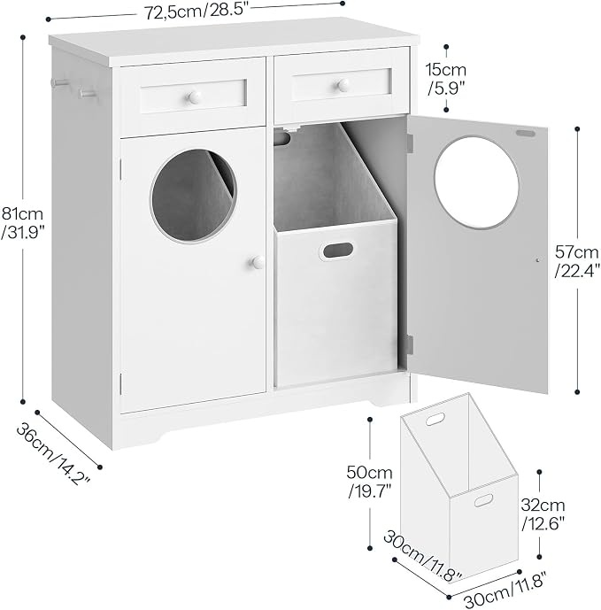 HOOBRO Double Laundry Hamper Cabinet, Hidden Laundry Cabinet with 2 Drawers & 2 Baskets, 20 Gallon Farmhouse Bathroom Laundry Hamper with 2 Clothes-Toss Holes, White WT36XY01