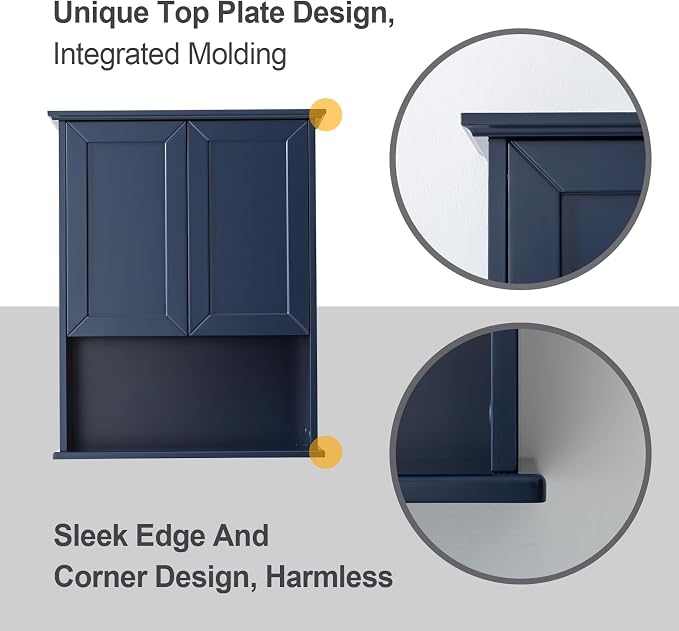 VANIRROR Navy Blue Bathroom Cabinet Wall Mounted W/ 2 Door Adjustable Shelf | 23"x29" Wooden Medicine Cabinet Over Toilet Storage Wall Hanging Cabinets for Bathroom, Entryway, Kitchen, Laundry Room