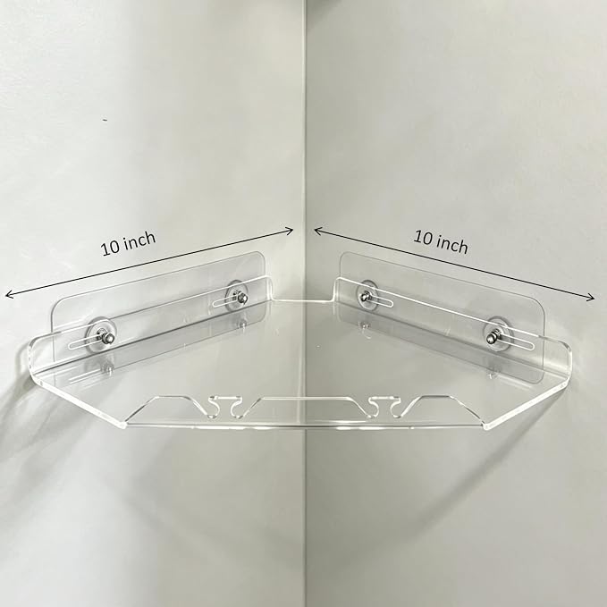 Corner Shower Caddy Shelf Rack, 10"x10" 1 Tier Clear | 2 Tier Adhesive Shower Organizer Essentials, No Drilling Acrylic Bathroom Storage Rack, With Hooks