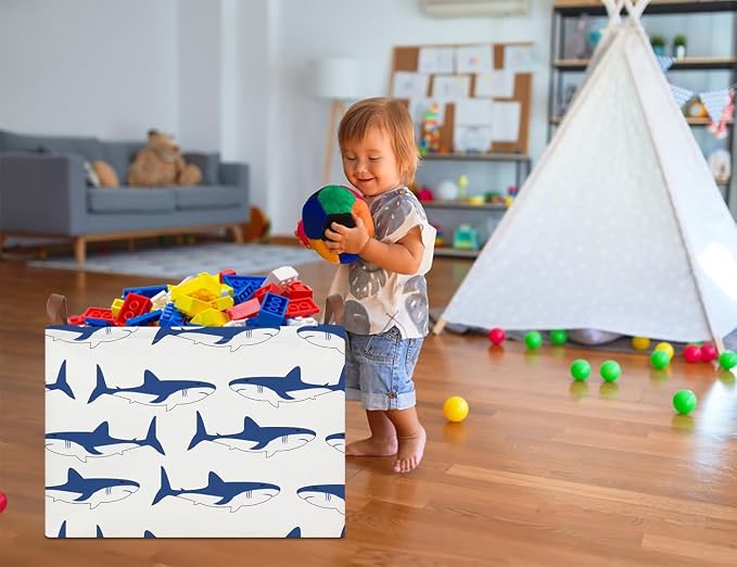 NTAOHAMPER Rectangular Storage Basket,Collapsible Gift Basket with Handles,Kids Toys/Books Box,Room Decor(Shark)