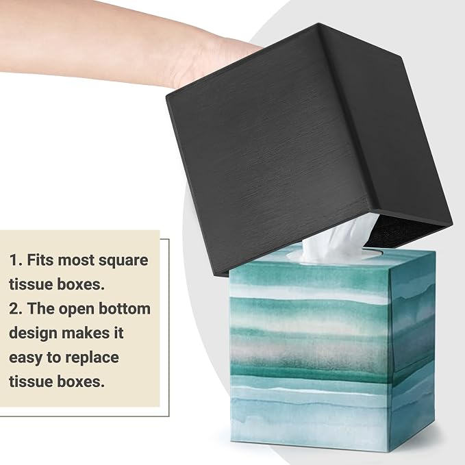 Mkono Tissue Box Cover Square, Rustic Wood Open-Bottom Holder, Black | Decorative Tissue Holder, Modern Farmhouse Decor, Desk Organizer, Bedroom Guest Room Bathroom living Room Office Dorm