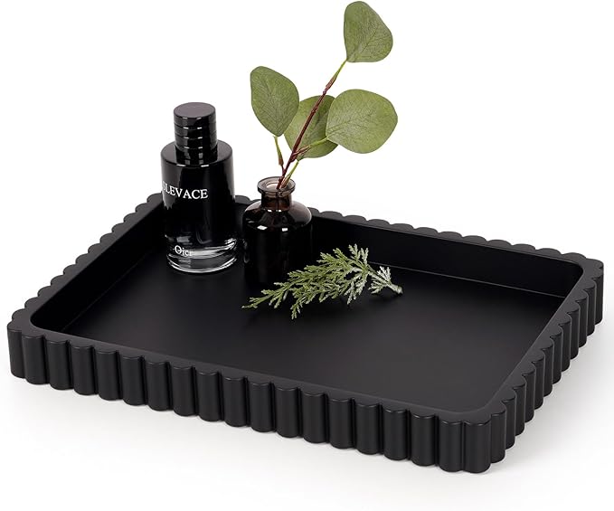 Rectangular Tray for Coffee Table Decor, 14" Coffee Table Tray, Black | Decorative Tray, Solid Concrete, Aesthetic Home Decor, Table Decor Trays for Living Room, Entryway, Nightstand, Dresser
