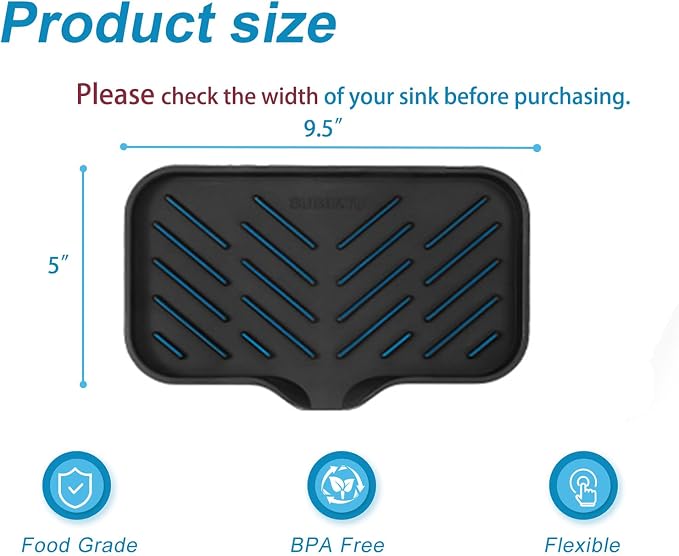 Silicone Kitchen Soap Tray, Sink Tray,Black, [Size: 9.5 x 5 inch] | Sponge Holder for Kitchen Counter Soap Bottles and Organizer with Drain Spout