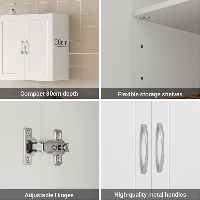Haotian Wall Cabinet Laundry Room, Medicine Cabinet for Bathroom Kitchen Garage, Wall Storage Cabinet with Adjustable Shelf, White FRG231-W | Over the Toilet Storage Cabinet, Floating Wall Storage Medicine Cabinet With Customizable Shelf, FRG231-W