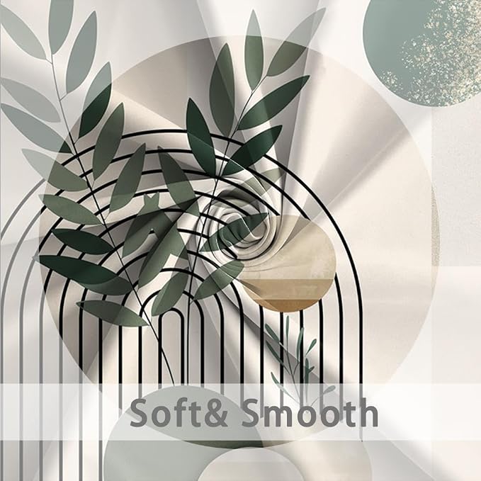 Mid Century Sage Green Stall Shower Curtain with Hooks 48x72 Inch | Waterproof Small Abstract Green and Beige Bathroom Curtain for Shower Stall, Machine Washable