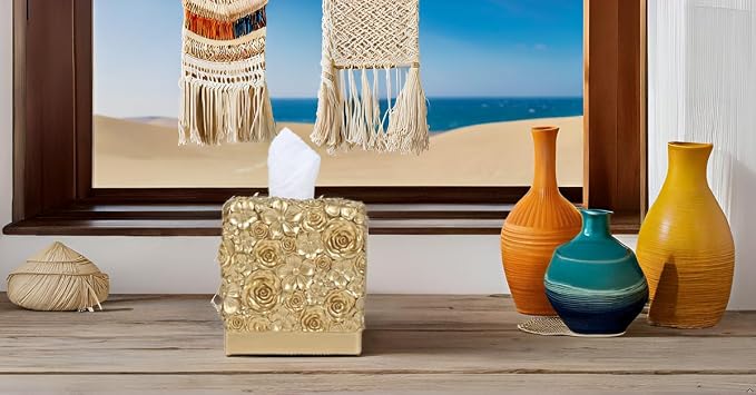 Hymmah Modern Square Tissue Box Cover Holder,Bathroom Accessories Decor Unique Design Tissue Box Cover for Bathroom Vanity Counter Tops Also Great for Bedrooms and Living Rooms