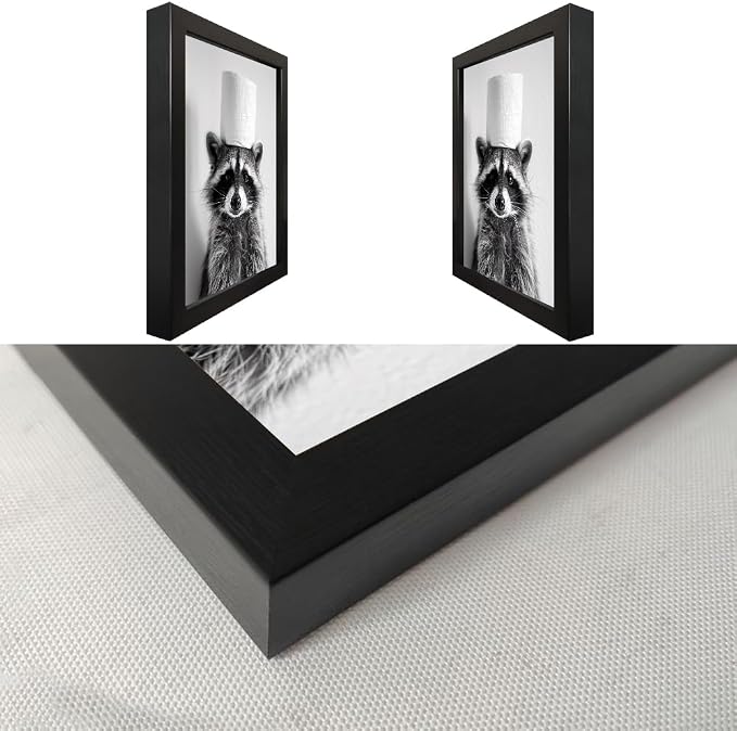 Funny Raccoon Wall Decor Bathroom Animal Wall Art Raccoon With a Toilet Paper Roll on the Head Toilet Humor Decor Framed Black and White Cute Farmhouse Picture