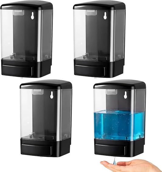 Hushee 4 Pcs Plastic Wall Mounted Soap Dispenser Commercial Manual Soap Containers Wall Dispenser for Kitchen Shower Hotel Liquid Shampoo Gel Chamber(33.8 oz 1000 ml,Clear)