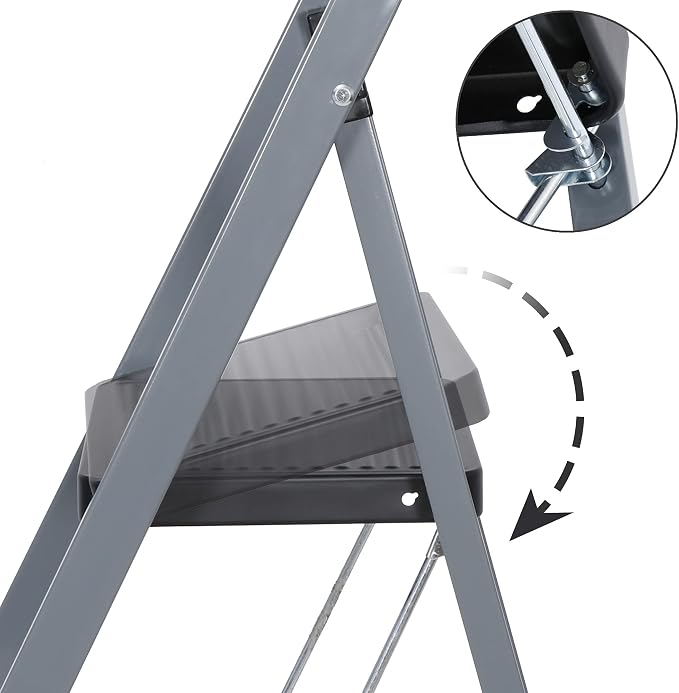 ZENY 3 Step Ladder Folding Step Stool with Wide Anti-Slip Pedal, Convenient Handgrip, Portable Steel Step Stool, 300 lbs Sturdy Steel Ladder for Household and Office