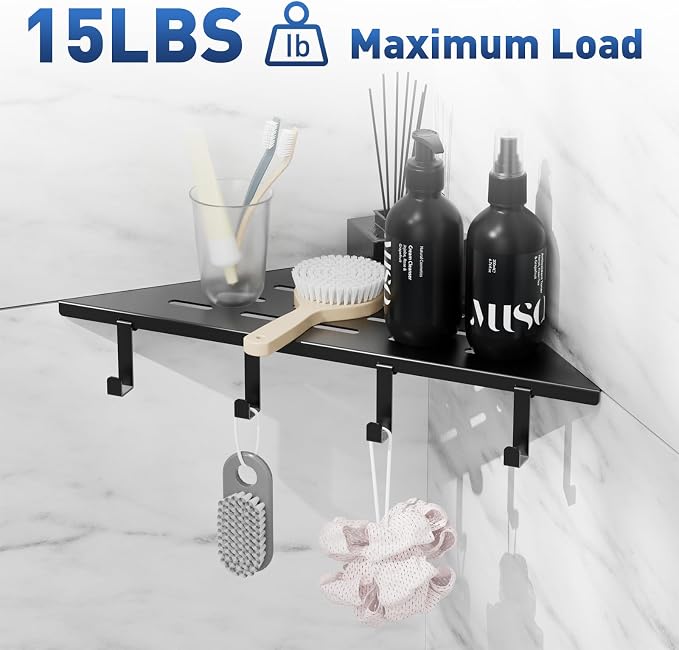lives Corner Shower Shelves 2 Pack, 10" Black Corner Shelf for Bathroom, 304 Stainless Steel Grout in Bathroom Shower Shelf for Tiled Wall, Waterproof, Easy Install（with Hook）