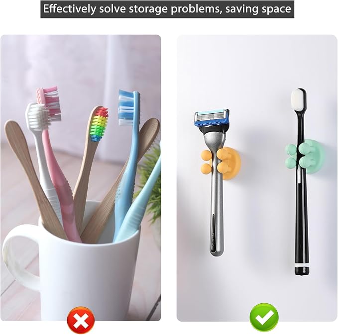 iBetterLife Good Grips Razor Holder - 4Pcs Silicone Toothbrush Holders for Shower Wall Mounted Self Adhesive Cute Dorm Room Bathroom Kitchen Organizer Storage Hook for Hanging Loofah Towel Tooth Brush