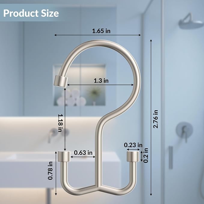 OEH Shower Curtain Hooks, 12 Pcs Shower Curtain Rings, Durable Shower Curtain Hooks Rust Proof, Shower Rings for Curtain, Free Sliding Anti-Drop Double Shower Hooks for Shower Curtain, Matte Nickel