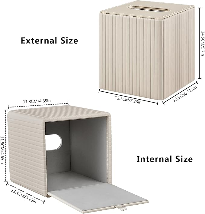 PU Leather Tissue Box Cover Square Tissue Box Holder for Bathroom Vanity Countertop Night Stands Bedroom Office Desk,Modern Tissue Decorative Organizer with Magnetic Closure,Beige