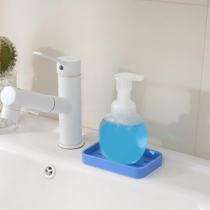 MicoYang Silicone Kitchen Sink Organizer Tray for Multiple Usage,Easy Clean Sponges Holder for Kitchen Bathroom Counter or Sink,Dish Soap Dispenser,Scrubber,Bottle,Cup Lichen Blue 4.9”x 3.2”