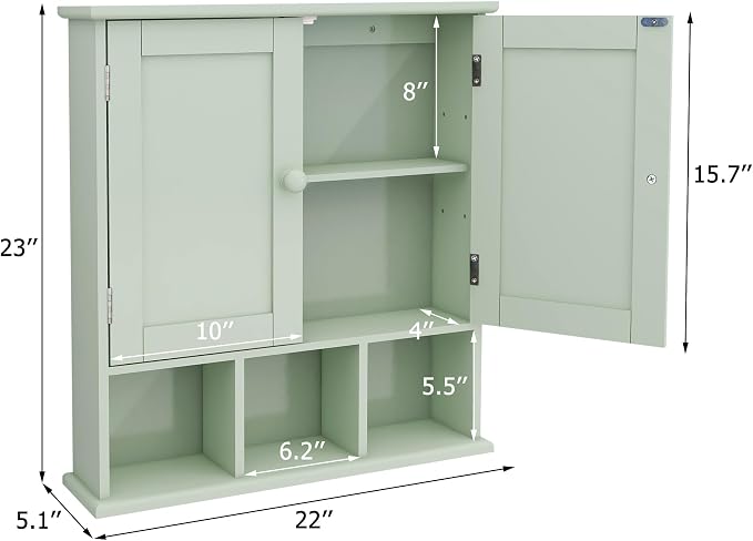 TaoHFE Green Medicine Cabinet,Bathroom Wall Cabinet with 2 Door | Adjustable Shelves,Over The Toilet Storage Cabinet,Green Bath room Cabinet Wall Mounted,Medicine Cabinets for Laundry Kitchen