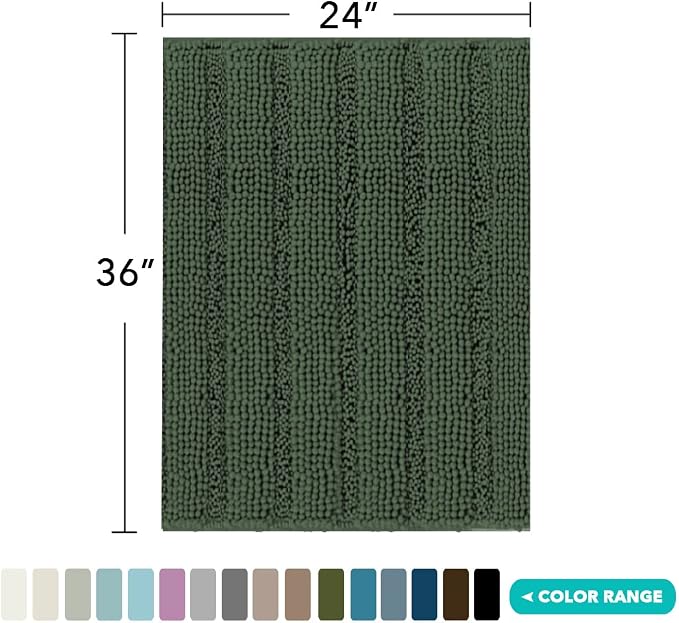 Turquoize Chenille Bath Rugs Shaggy Bathroom Rugs Non Slip Bath Rugs for Bathroom 24 x 36 Bronze Green Bath Rug Extra Soft and Absorbent Area Rug, 24"x 36", Bronze Green