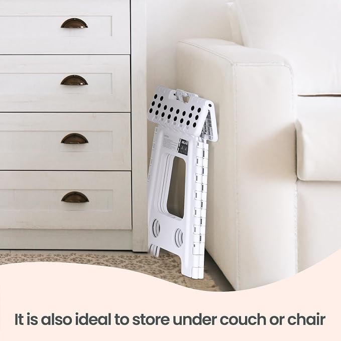Delxo 16 Inch Folding Step Stool,Foldable Step Stool for Adults White | Step Stool with Safety Lock,Portable Collapsible Step Stool,Non-slip Folding Stools for Kitchen Bathroom Bedroom Garden 1PC
