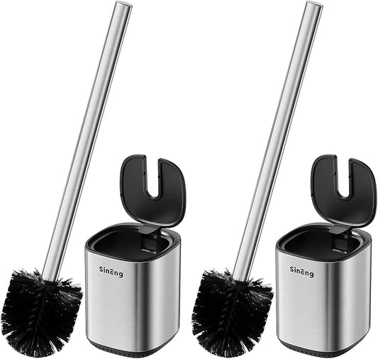 Toilet Brush and Holder Set Toilet Bowl Brush Stainless Steel Automatic Open lid Toilet Bowl Cleaner Brush with Durable Bristle Head Toilet Cleaning Brush for Bathroom