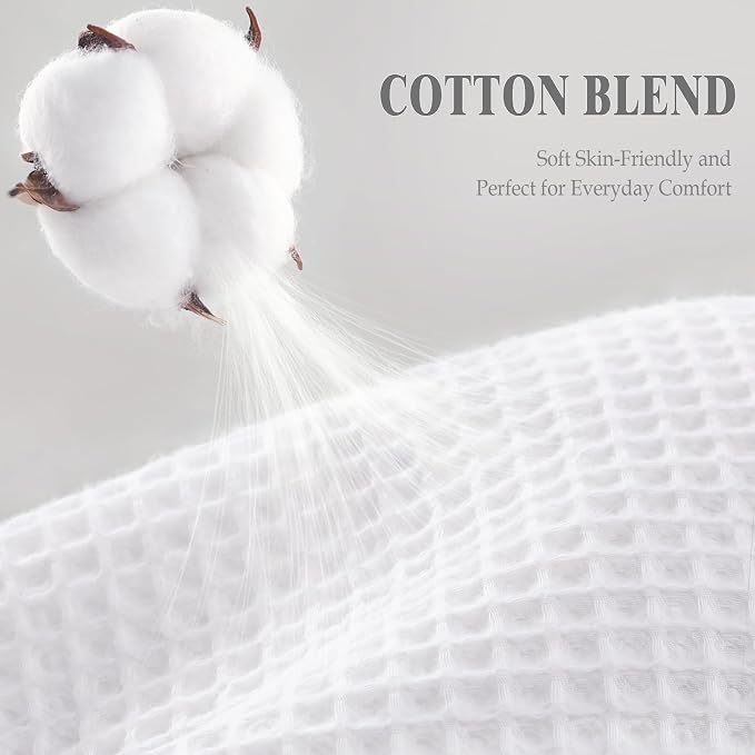 Waterproof Waffle Shower Curtain Heavyweight Cotton Fabric White 72Wx72L | Soft Cotton Cloth,3D Square Truely Waffle,Waterproof,Washable, Hotel Luxury Spa, Shower Curtain for Bathroom 12 Plastic Hooks
