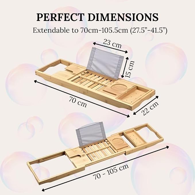 COLORANTIC | Bamboo Wood Bathtub Tray | Bathroom Caddy & Wine Holder | Cell Phone, iPad & Book Holder | Spa & Relaxation Gift for Women, Women & Parents | DIY Rustic Bath & Bathroom Organizer