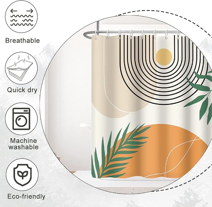 Mid Century Shower Curtain with Hook for Bathroom 54x72 Inch | Waterproof Abstract Orange and Beige Shower Curtain Set, Soft Bathroom Decor, Machine Washable