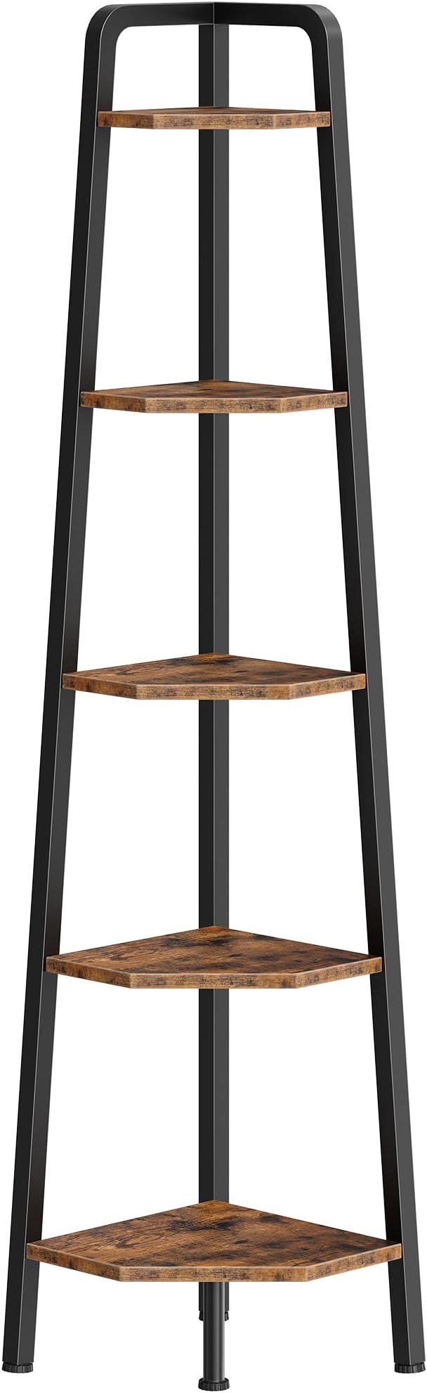 Corner Shelf, 5-Tier Ladder Corner Shelf, Ladder Bookshelf, 59.6" Tall Vertical Display Stand, Metal Frame Bookshelf, for Living Room, Bedroom, Kitchen, Rustic Brown and Black TCJ20BF