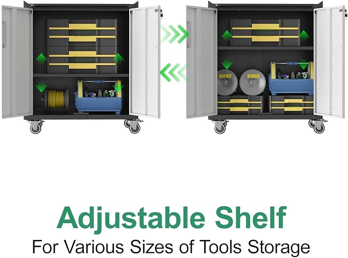 Garage Storage Cabinet System,Wall Cabinet & Locking Rolling Tool Cabinet with Doors and Adjustable Shelves