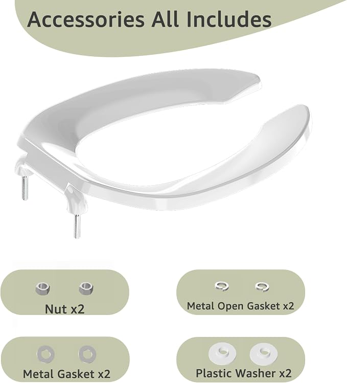 Aünsffer Commercial Toilet Seat Front Open, Commode Toilet Seat Elongated 18.5 Inch, for Hospital Hotel Church School Public WC,No Cover, Plastic, White, 2 Pack