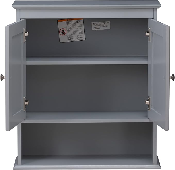 Spirich Bathroom Medicine Cabinet Over Toilet, Wall Mounted Cabinet, Gray | FSC-Certified Engineered Wood, Hidden & Open Storage, Adjustable Shelf, Modern Beadboard Design for Bathroom Kitchen Laundry