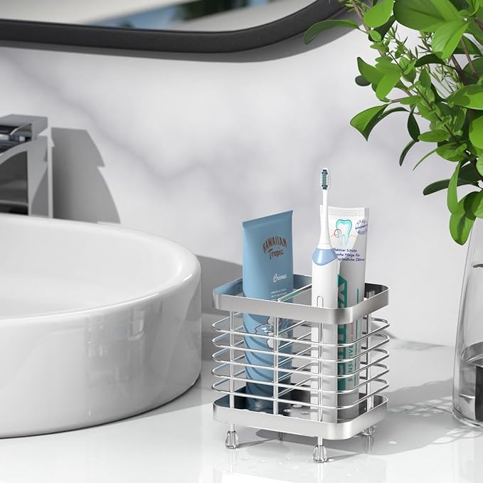 Luxspire Toothbrush Holders for Bathroom, Stainless Steel, 2 Slots, Silver | Wall Mounted ，Electric Toothbrush Holder, Toothbrush and Toothpaste Holder, Bathroom Organizer Essentials