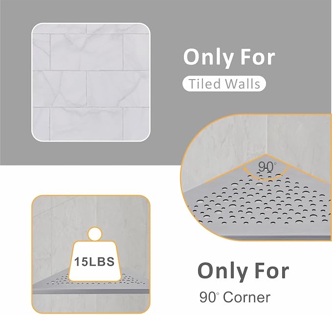 WELLUP Corner Shower Shelf Brushed Nickel 2 Pack,10" Shelf for Tiled Wall | 304 Stainless Steel Shower Corner Shelf,Corner Shower Shelf for 90°Tiled Wall,15 lbs Capacity,Hollowed Drainage,Easy Install