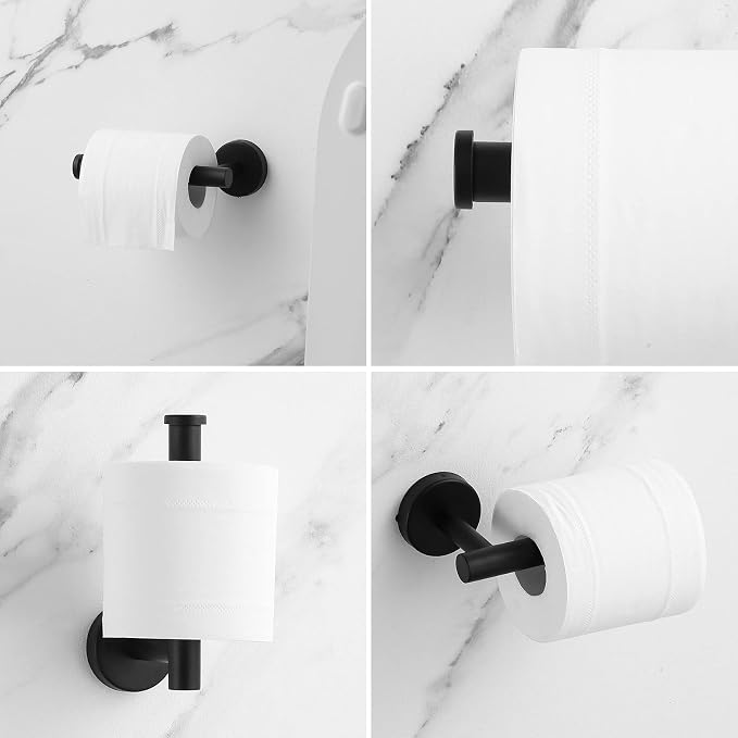 Bathroom Hardware Set Matte Black, 10 Pieces Bathroom Accessories Set Includes Includes 2 Packs 24 Inch Towel Bar, Towel Ring, Toilet Holder and 4 Packs Towel Hooks