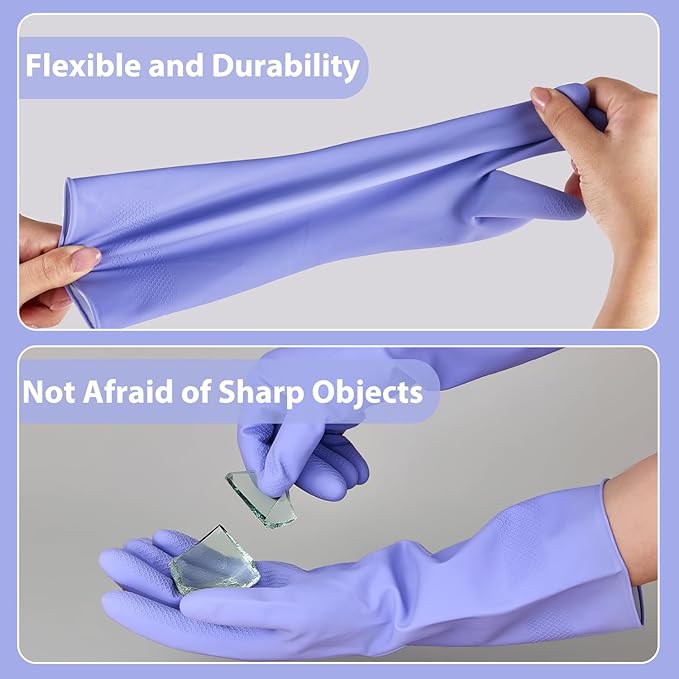 Rubber Kitchen Dishwashing Gloves - 4 Pairs Colorful Reusable Cleaning Gloves for Kitchen Washing Dishes and Household Cleaning(XL, Yellow+Blue)
