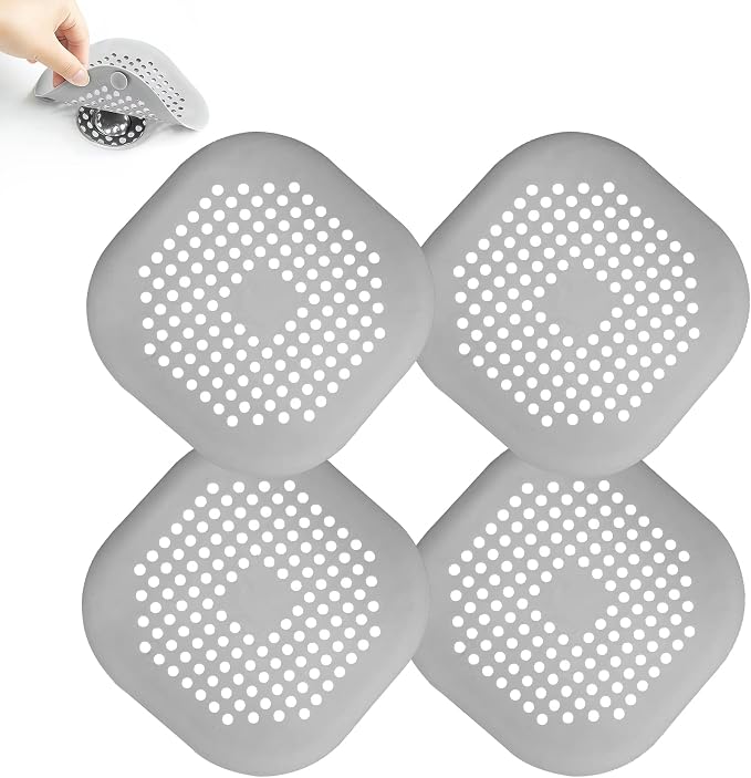4 Pieces Drain Covers Hair Stopper for Shower Drain Bathtub Stopper Home Drain Protectors with Sucker Water Trap Sink Cover for Bathroom Bathtub and Kitchen (2 Gray+2 Gray)