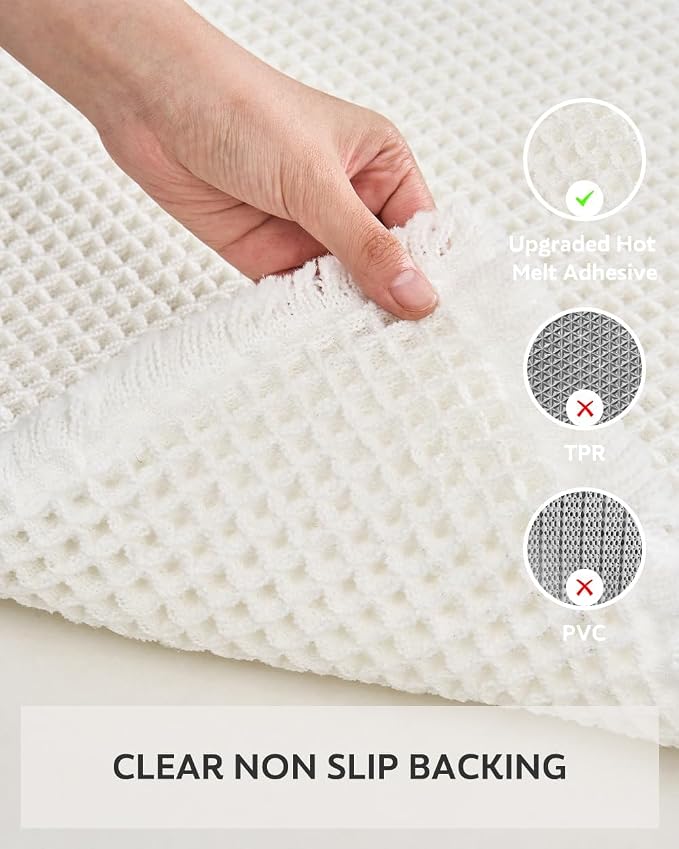 tchdio Waffle Bath Mat-Runner Rug, Super Absorbent Non Slip Bath Mats for Bathroom Machine Washable Long Rugs with Tassels, Bath Rugs for Bathroom Floor Beside Tub, 2' x 6'(24" x 72"), White