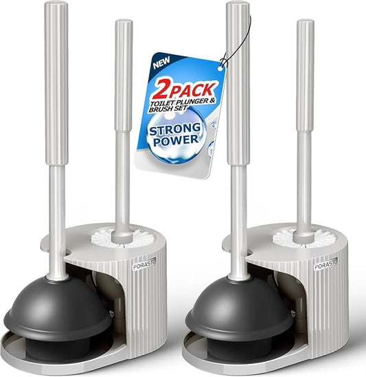 FORASTO 2Pack 2 in 1 Toilet Plunger and Brush Set,Extended Handle Plunger,Toilet Bowl Brush Plunger Set,Bathroom Cleaning Tools,Cleaning Brush,Toilet Brush Plunger Combo,Cream Grey（21inch） | 21" Extended, Apartment Must Haves, Accessories Decor, Essent...