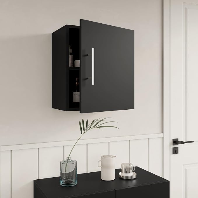 Small Wall Cabinet set of 3, 18" W x 12" D x 20" H Wooden Wall Mounted Storage Cabinet, 1 Door Cabinet with Soft Close, Metal Handle, Adjustable Shelf for Kitchen, Garage, Laundry, Bathroom,Black