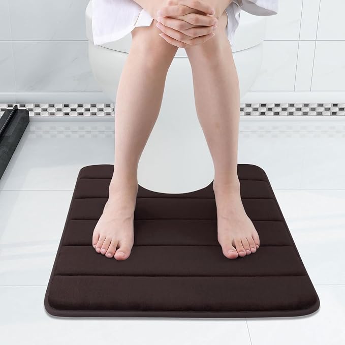 Buganda Memory Foam U-Shaped Toilet Rugs 24 x 20, Absorbent Bathroom mat | Brown, Thick Soft Machine Washable toilet mat for bathroom, Contour Bath Rugs Mat for Toilet Base