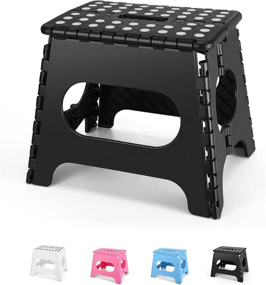 Dyforce Kids Step Stool 11 Inch, 300lbs Folding Step Stool for Adults | Toddler Step stool Black,Anti-slip Heavy Duty with Carry Handle, Lightweight Foldable Stool for Bathroom Kitchen Bedroom